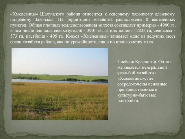 «Хмелевицы» Шахунского района относится к северному холодному влажному подрайону Заволжья. На территории