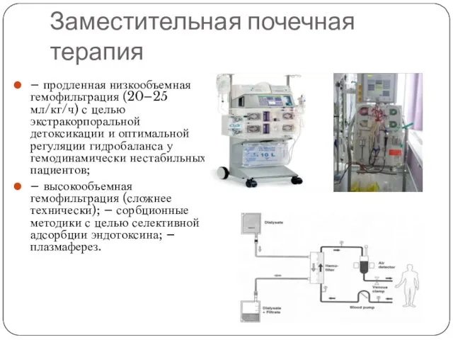 Заместительная почечная терапия – продленная низкообъемная гемофильтрация (20–25 мл/кг/ч) с целью экстракорпоральной