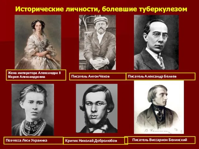 Исторические личности, болевшие туберкулезом Жена императора Александра II Мария Александровна Писатель Александр