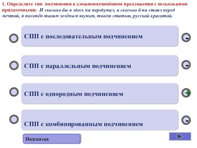 СПП с однородным подчинением СПП с параллельным подчинением СПП с комбинированным подчинением