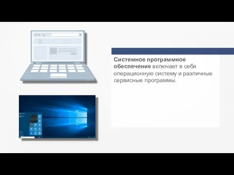 Системное программное обеспечение включает в себя операционную систему и различные сервисные программы.