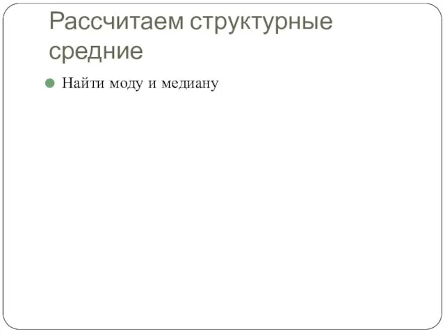 Рассчитаем структурные средние Найти моду и медиану