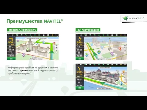 Преимущества NAVITEL® Информация о пробках на дорогах в режиме реального времени по