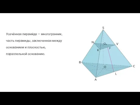 Усечённая пирами́да — многогранник, часть пирамиды, заключенная между основанием и плоскостью, параллельной основанию.