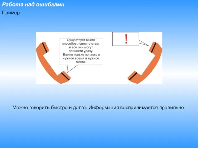 Работа над ошибками Пример Можно говорить быстро и долго. Информация воспринимается правильно.