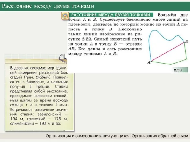 Расстояние между двумя точками Организация и самоорганизация учащихся. Организация обратной связи