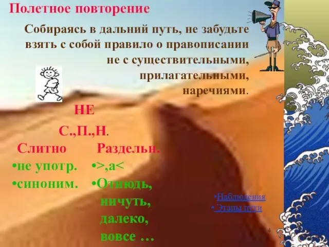 Полетное повторение НЕ С.,П.,Н. Собираясь в дальний путь, не забудьте взять с