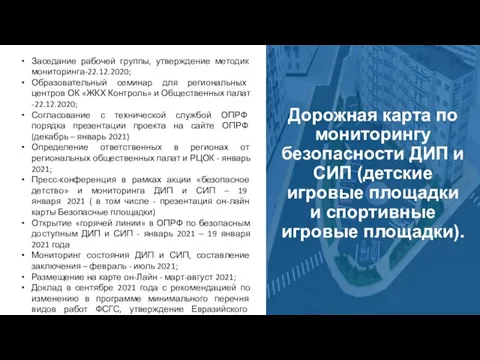 Дорожная карта по мониторингу безопасности ДИП и СИП (детские игровые площадки и