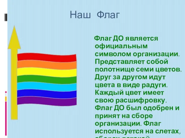 Наш Флаг Флаг ДО является официальным символом организации. Представляет собой полотнище семи