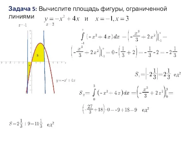 Задача 5: Вычислите площадь фигуры, ограниченной линиями