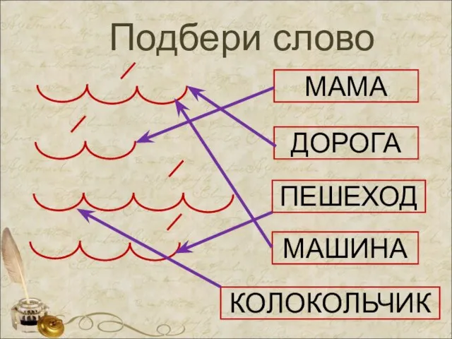 Подбери слово МАМА ДОРОГА КОЛОКОЛЬЧИК ПЕШЕХОД МАШИНА