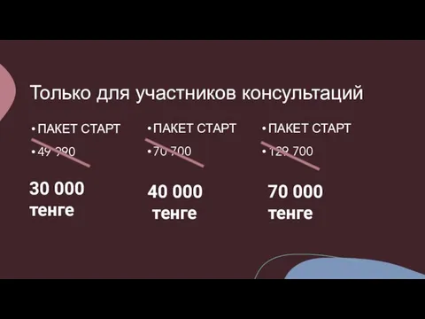 Только для участников консультаций ПАКЕТ СТАРТ 49 990 ПАКЕТ СТАРТ 129 700