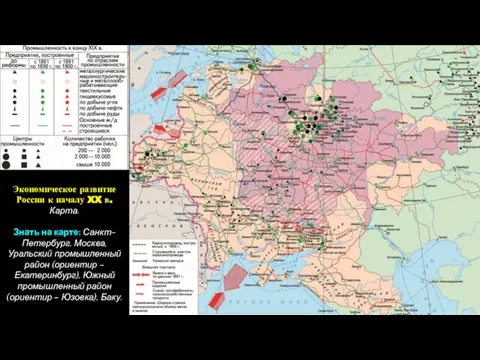 Экономическое развитие России к началу XX в. Карта. Знать на карте: Санкт-Петербург,