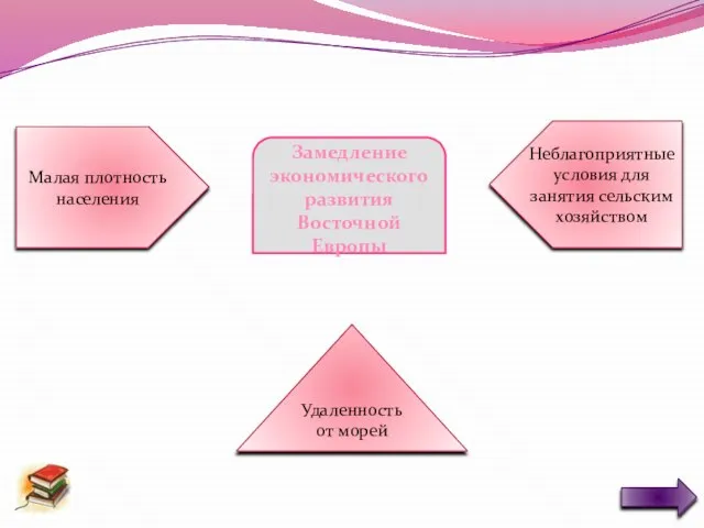 Замедление экономического развития Восточной Европы Малая плотность населения Неблагоприятные условия для занятия