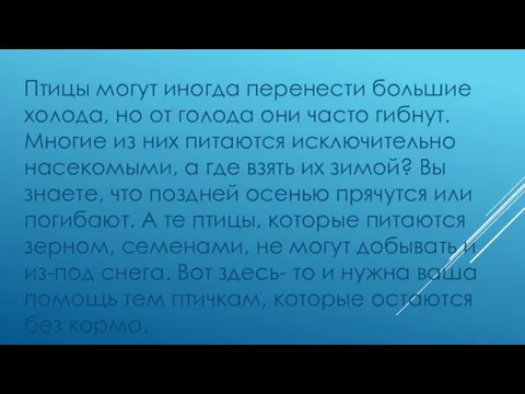 Птицы могут иногда перенести большие холода, но от голода они часто гибнут.