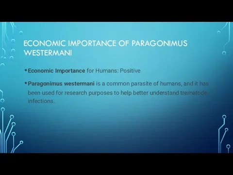 ECONOMIC IMPORTANCE OF PARAGONIMUS WESTERMANI Economic Importance for Humans: Positive Paragonimus westermani