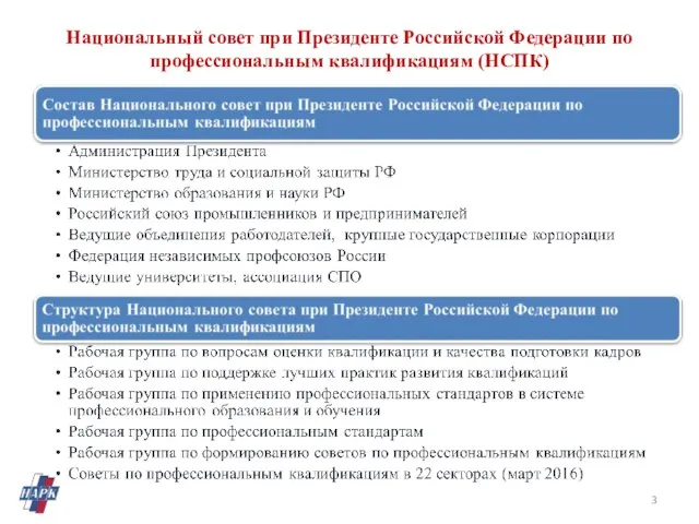 Национальный совет при Президенте Российской Федерации по профессиональным квалификациям (НСПК) 3