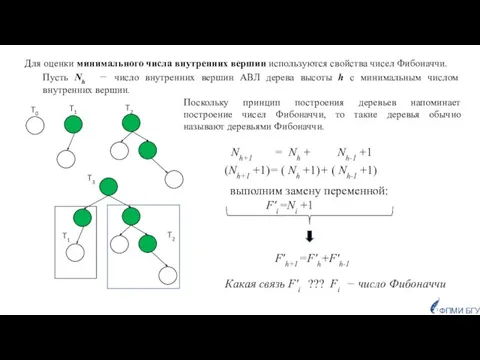 Для оценки минимального числа внутренних вершин используются свойства чисел Фибоначчи. Пусть Nh