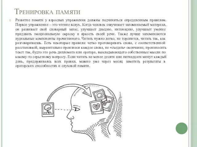 Тренировка памяти Развитие памяти у взрослых упражнения должны подчиняться определенным правилам. Первое