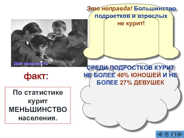 СРЕДИ ПОДРОСТКОВ КУРИТ НЕ БОЛЕЕ 40% ЮНОШЕЙ И НЕ БОЛЕЕ 27% ДЕВУШЕК