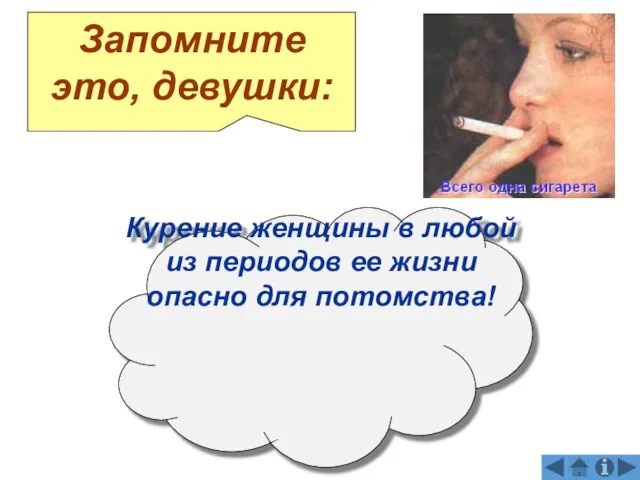 Запомните это, девушки: Курение женщины в любой из периодов ее жизни опасно для потомства!