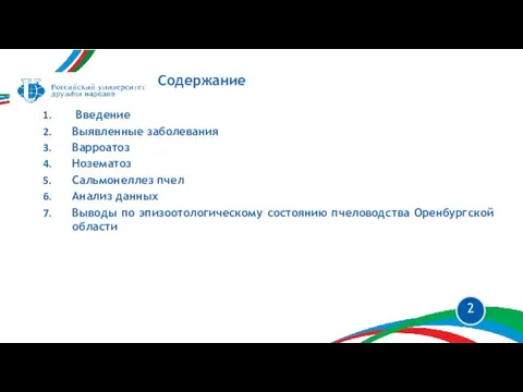 Введение Выявленные заболевания Варроатоз Нозематоз Сальмонеллез пчел Анализ данных Выводы по эпизоотологическому