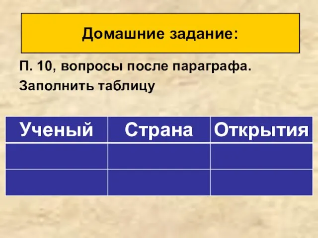 П. 10, вопросы после параграфа. Заполнить таблицу Домашние задание: