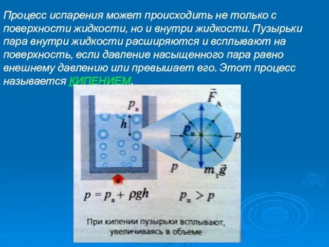 Процесс испарения может происходить не только с поверхности жидкости, но и внутри