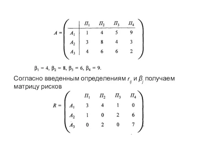 Согласно введенным определениям rij и βj получаем матрицу рисков