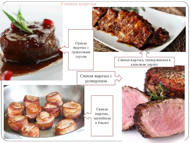Свиная вырезка с гранатовым соусом Свиная вырезка, глазированная в кленовом сиропе Свиная