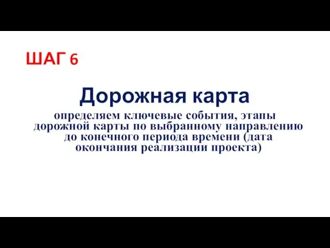 ШАГ 6 Дорожная карта определяем ключевые события, этапы дорожной карты по выбранному