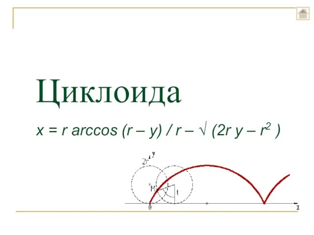 Циклоида x = r arccos (r – y) / r – √