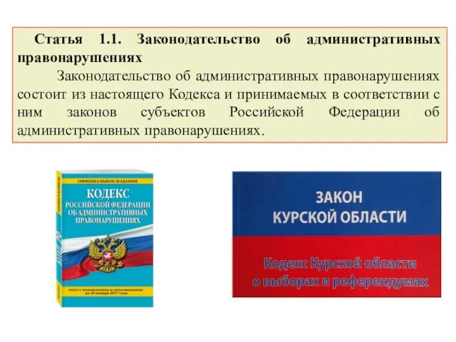 Статья 1.1. Законодательство об административных правонарушениях Законодательство об административных правонарушениях состоит из