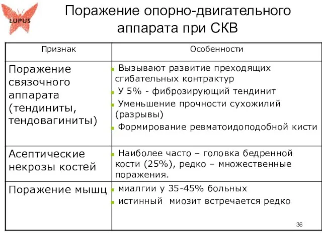 Поражение опорно-двигательного аппарата при СКВ