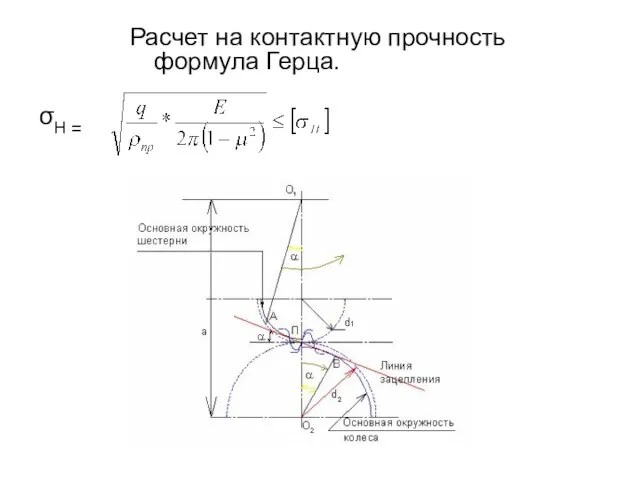 Расчет на контактную прочность формула Герца. σH =