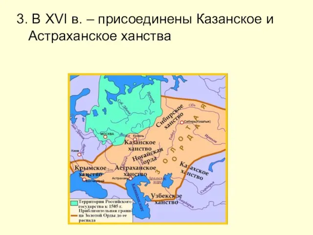 3. В XVI в. – присоединены Казанское и Астраханское ханства