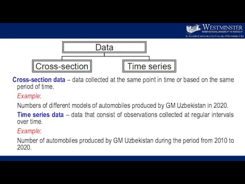 Cross-section data – data collected at the same point in time or