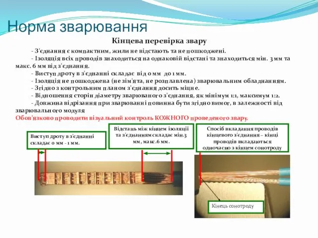 Кінцева перевірка звару - З'єднання є компактним, жили не відстають та не