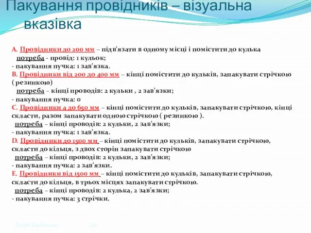 Delphi Confidential Пакування провідників – візуальна вказівка A. Провідники до 200 мм