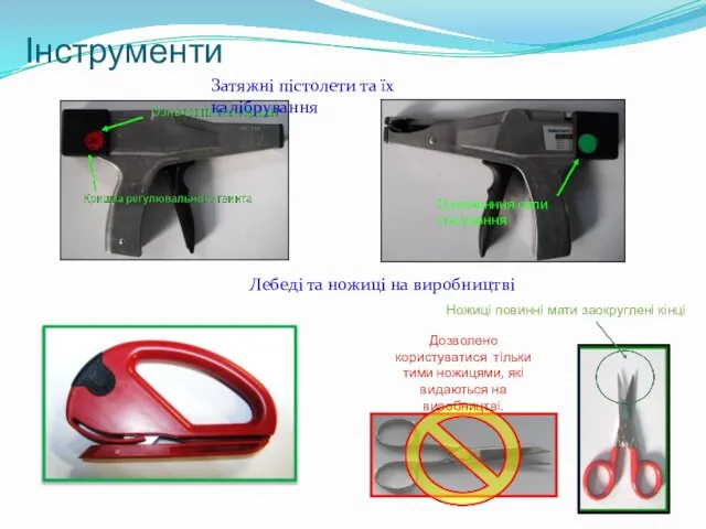 Інструменти Означенння сили cтягування Дозволено користуватися тільки тими ножицями, які видаються на