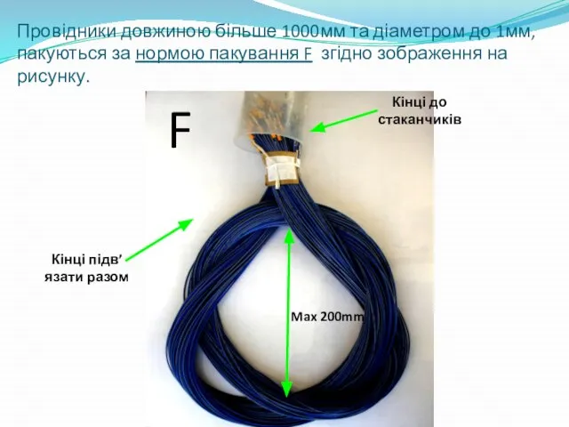 Провідники довжиною більше 1000мм та діаметром до 1мм, пакуються за нормою пакування