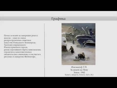 Графика Фитингоф Г.П. За водой на Неву Эскиз. 1942 Бумага, акварель, белила.