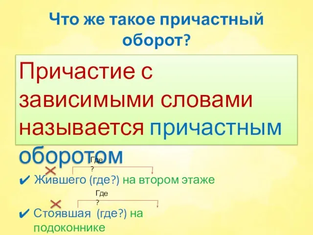 Что же такое причастный оборот? Причастие с зависимыми словами называется причастным оборотом