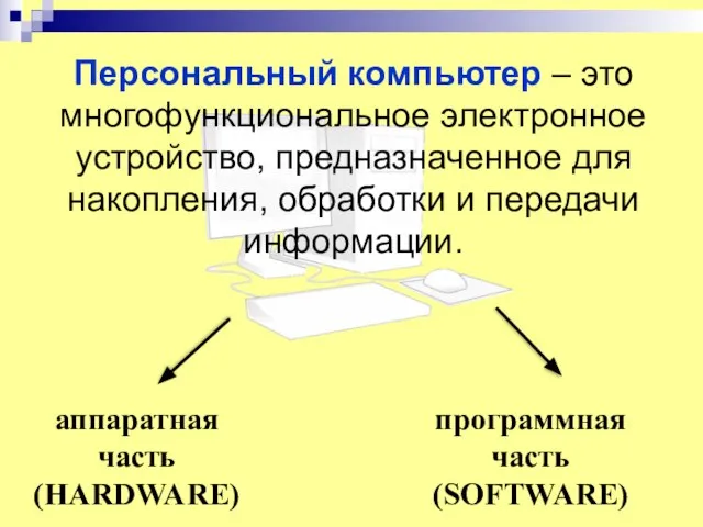 Персональный компьютер – это многофункциональное электронное устройство, предназначенное для накопления, обработки и