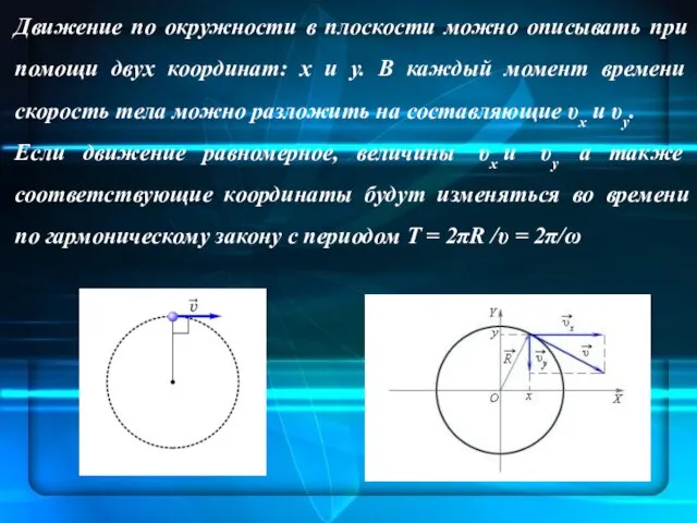 Движение по окружности в плоскости можно описывать при помощи двух координат: x