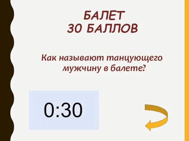 БАЛЕТ 30 БАЛЛОВ Как называют танцующего мужчину в балете?