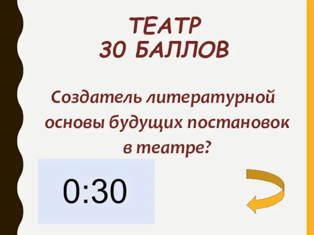 ТЕАТР 30 БАЛЛОВ Создатель литературной основы будущих постановок в театре?