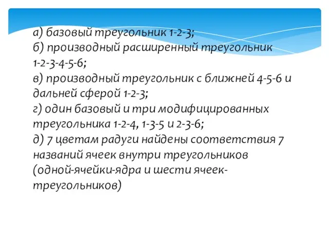 а) базовый треугольник 1-2-3; б) производный расширенный треугольник 1-2-3-4-5-6; в) производный треугольник