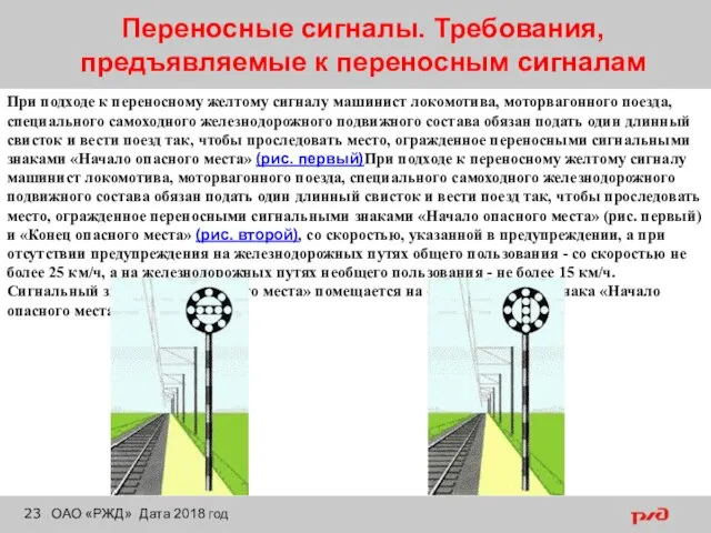 Переносные сигналы. Требования, предъявляемые к переносным сигналам ОАО «РЖД» Дата 2018 год