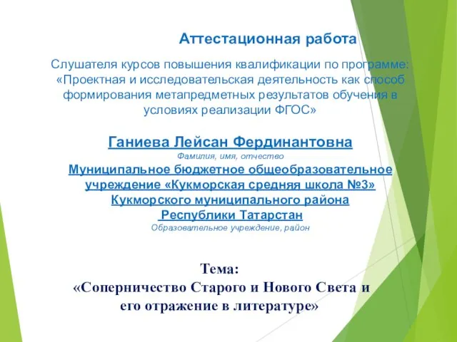 Аттестационная работа. Соперничество старого и нового света и его отражение в литературе